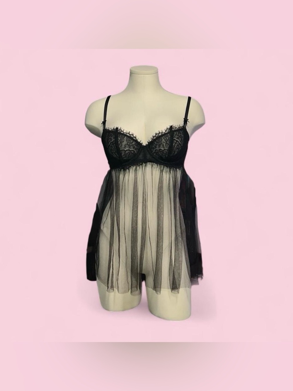 Victoria's Secret Black Lace Sheer Babydoll Chemise